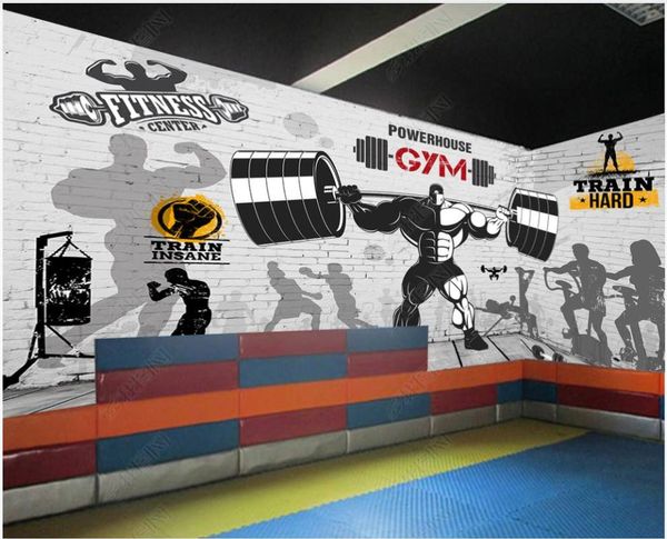 

custom murals wallpaper for walls 3 d gym mural brick wall retro sports fitness club image background papers decor wallpapers