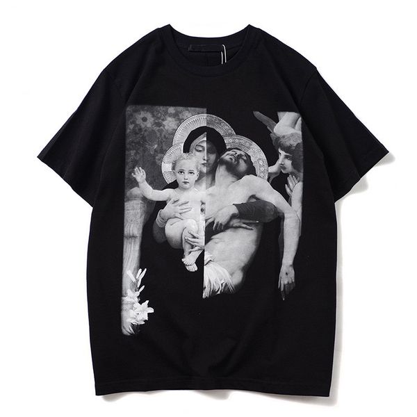 

famous designer men's tee short-sleeved net red angel virgin baby jesus loose summer black and white s-xxl size, White;black