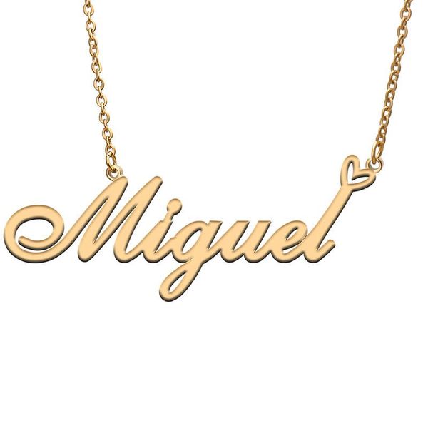 

pendant necklaces miguel love heart name necklace personalized gold plated stainless steel collar for women girls friends birthday wedding g, Silver