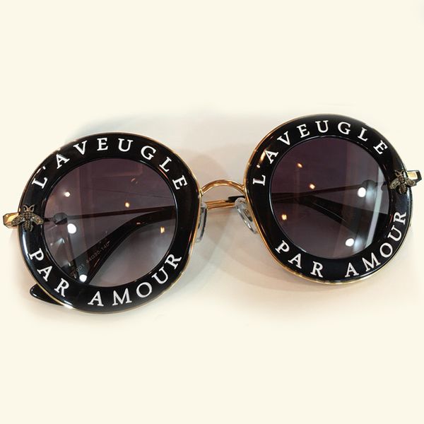 

2020 new women's retro round sunglasses atmospheric english letters women's glasses fashion men's and women's glasses hi, White;black