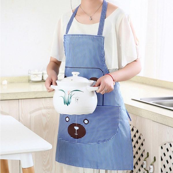 

kitchen cute printed stripe bear hanging neck apron household polyester washable aprons