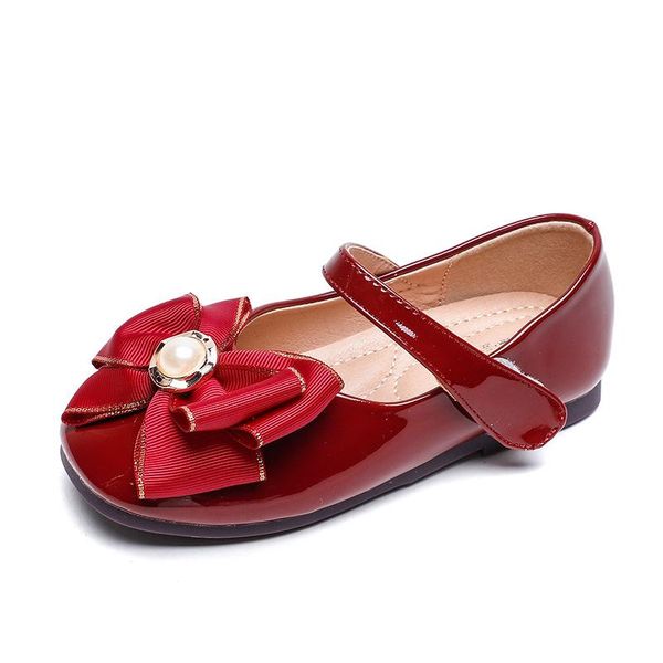 

flat shoes hook loop children leather sweet kids dancing moccasins lovely bowknot pearl single girls princess, Black;grey