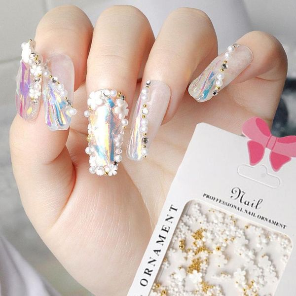 

nail art decorations summer five petal flower steel ball jewelry light change macaron mixed size 3d diy creative manicure decoration, Silver;gold