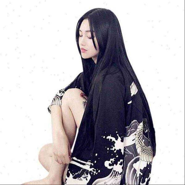 

japanese harajuku style waves womens blouses and wind dragon kimono print chiffon amp shirts, White