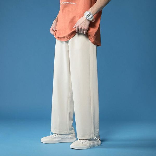 

men's pants summer thin casual fashion solid color wide-leg men streetwear korean loose straight ice silk mens m-2xl, Black