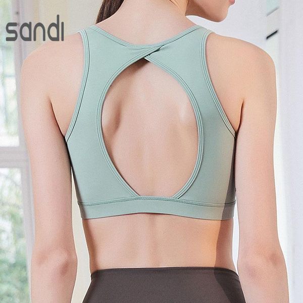 

women hollow out yoga bra push up sprots high support fitness tank gym active sportswear workout running outfit