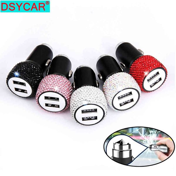 

dsycar 1pcs dual usb charger bling handmade rhinestones crystal decorations for fast charging car decors new
