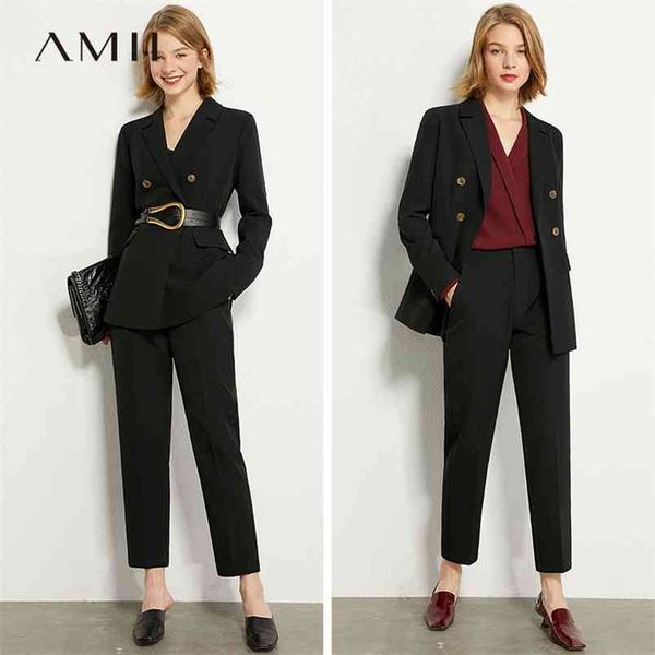 

minimalism summer autumn suit set lapel double breasted coat solid vest high waist straight female pants 12040939 210527, White