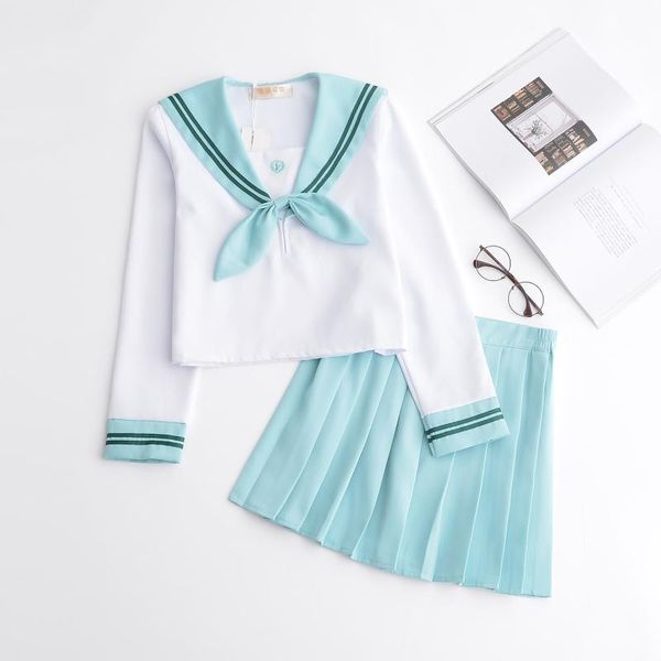 

clothing sets pink blue schoolgirl uniform japanese class navy sailor school uniforms students clothes for girls anime cos suit, White