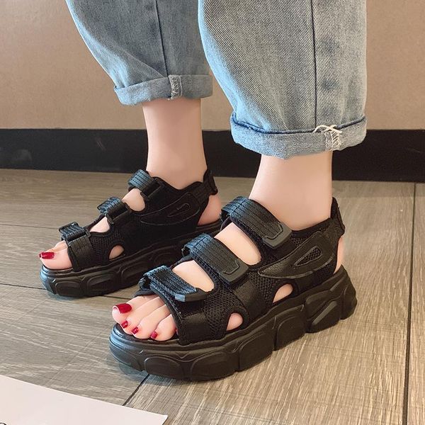 

dress shoes lucyever women flat sandals gladiator open toe soft jelly female summer platform for girl casual beach woman, Black