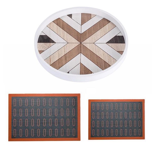 

kitchen storage & organization 2 pcs nonstick silicone baking mats with nordic dessert plate,wooden serving tray