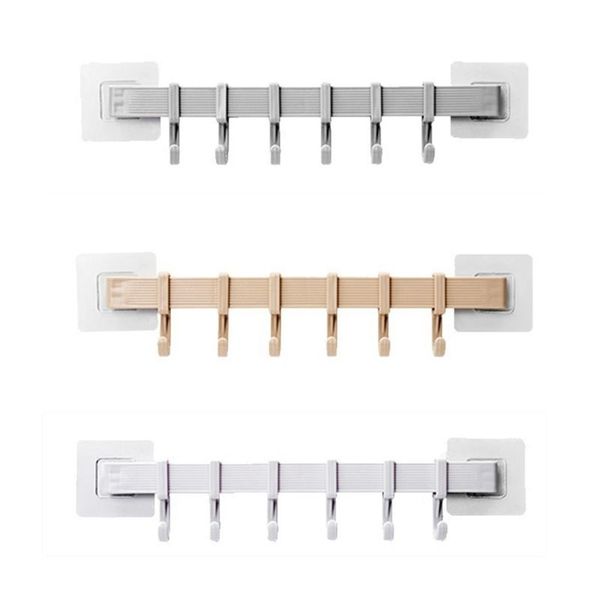 

hooks & rails bathroom self adhesive waterproof 6 rack rail towel coat robe hanger corner wall mount plastic storage oraganizer m6ce