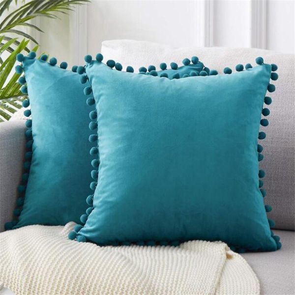 

cushion/decorative pillow soft velvet cover cushion square decorative with ball for sofa bed car&home throw pillows home textile
