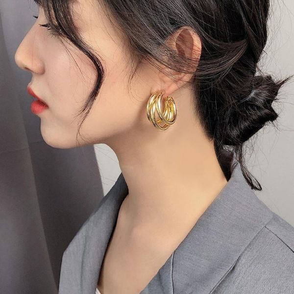 

hoop & huggie retro gold color copper metal drop earrings for women restoring ancient ways earring jewellery 2021 korean statement pendiente, Golden;silver