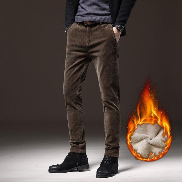 

men's pants autumn winter men outside thick corduroy warm jogger thicken sweatpants heavyweight streetwear fleece trouser pant -40, Black