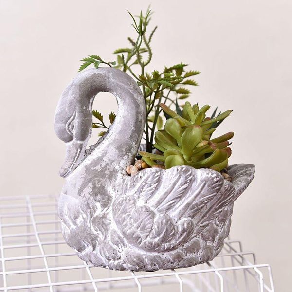 

cement swan pot simulation succulent plant home fleshy potted decoration decorative flowers & wreaths