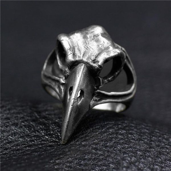 

cluster rings personality trendy animal bird head handmade vintage old domineering skull ring for men jewelry, Golden;silver