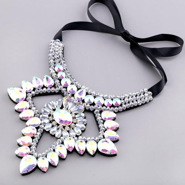 

chokers unique design water-drop shapes crystal stones beaded flower necklace pendant jewelry crystals chunky statement trendy necklaces, Golden;silver