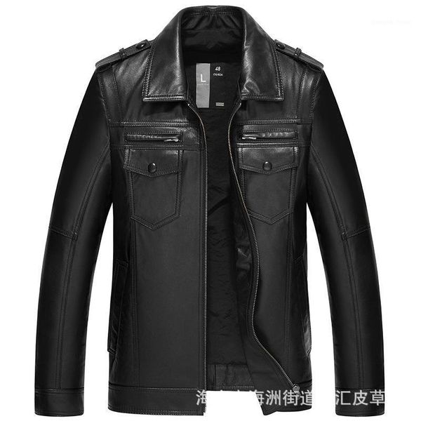

men's leather & faux coat lapel fashion short slim jacket, Black