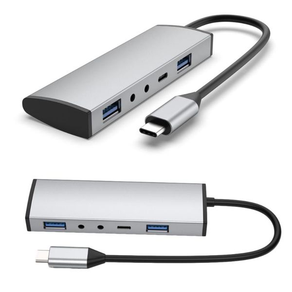 

hubs usb 3.0 type-c hub 5 in 1 multi port adapter to audio for computer (silver)