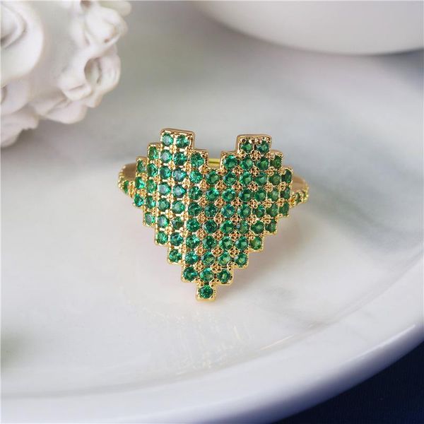 

wedding rings big green heart cz gold shape resizable large women stone ring adjustable size engagement jewelry, Slivery;golden