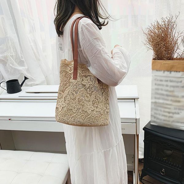 

literary lace hollow handbag fashion solid color bags for women simple wild female handle design shoulder bag sac duffel