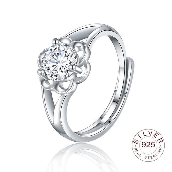 

cluster rings pure 925 sterling silver solitaire ring women flower shape with zircon eternity wedding engagement jewelry gift, Golden;silver