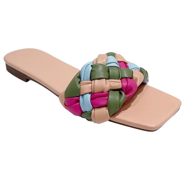 

slippers fashion brand weave women slipper ladies slides shoes summer flat heel casual open toe outdoor beach sandal flip flops, Black