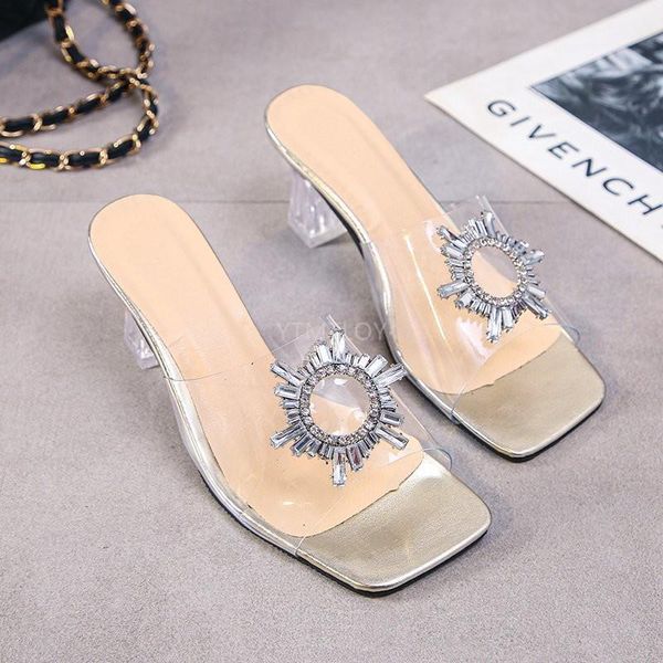 

transparent pumps high heels pointed toe crystal bling women wedding beach slippers zapatillas mujer casa, Black