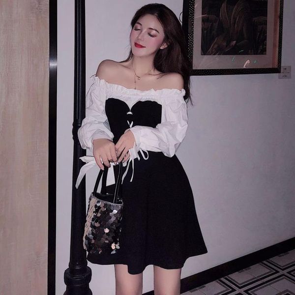 

casual dresses spring summer dress women clothes 2021 korean vintage women's black mini party vestido robe femme zt5681, Black;gray
