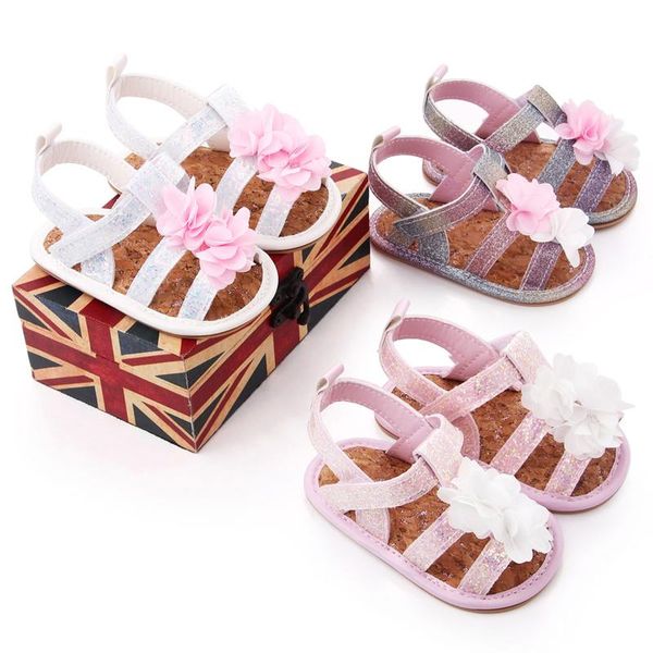 

0-12m baby shoes born infant girls sandals solid non-slip pu leather breathable toddler flower and sequins, Black;red