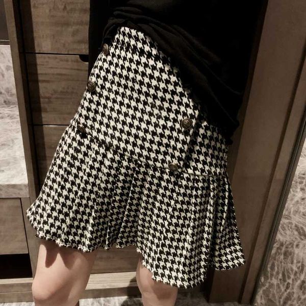 

spring plaid a-line women skirt women casual office lady jupe korean fashion high waist preppy style mujer faldas 13a231 210525, Black