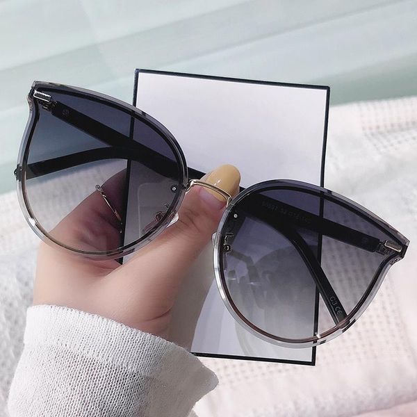 

sunglasses female 2021 tide round face polarized uv protection big slim glasses myopia 50597, White;black