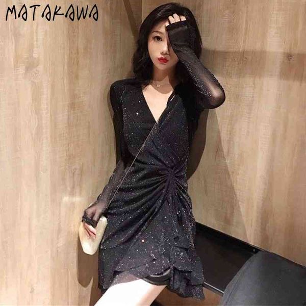 

cross v-neck woman dress spring korean loose robe slim waist drawstring vestidos a-line dress long sleeves trumpet / mermaid 210513, Black;gray