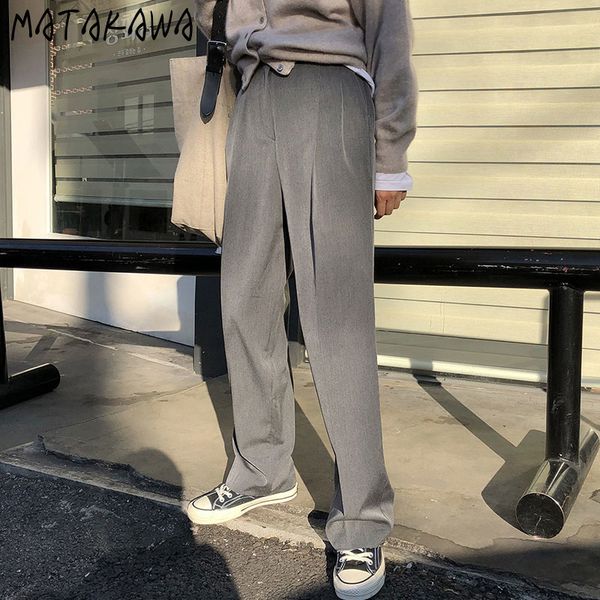 

matakawa simple high-waist straight-leg design woman pants solid color suit pants korean chic spring casual trousers women 210513, Black;white