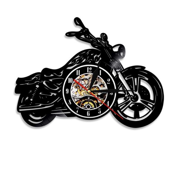 

wall clocks motorcycle cd record clock theme diy removable art watch black duvar saati home decorative room decor