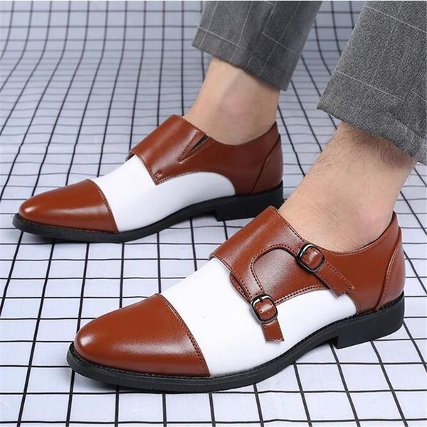 

dress shoes men's fashion splicing buckle men leather wedding party mens business office oxfords flats plus size, Black