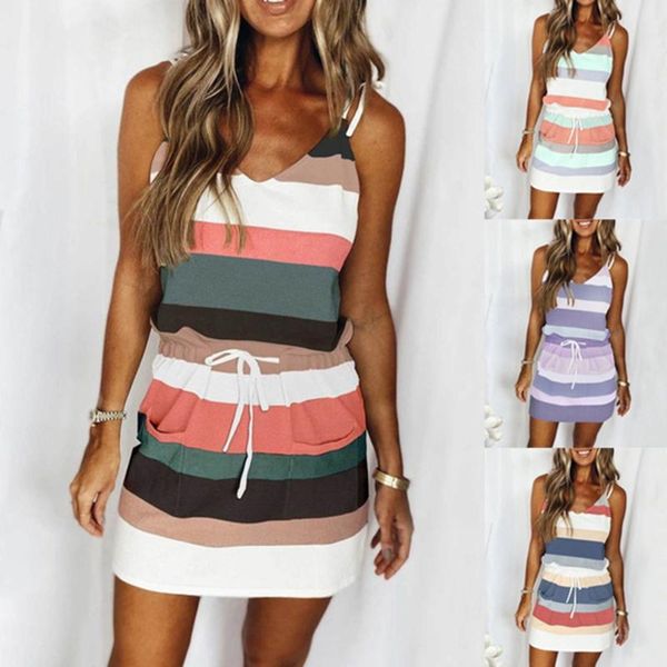 

casual dresses mini dress 2021 summer womens fashion striped loose sleeveless wear, Black;gray