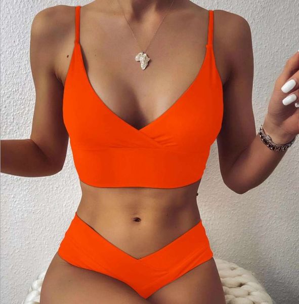 

split solid color women's high waist triangle multi swimsuit, White;black