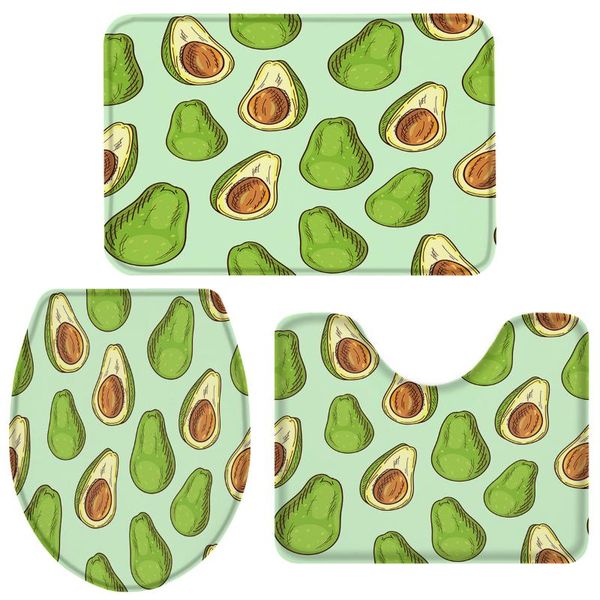 

green avocado fruit bathroom set toilet cover mat pedestal rug non-slip accessories doormat bath accessory