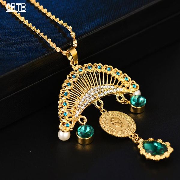 

pendant necklaces turkey ataturk muslim islam necklace female gold middle east arab coin jewelry luxury fashion green crystal gift, Silver