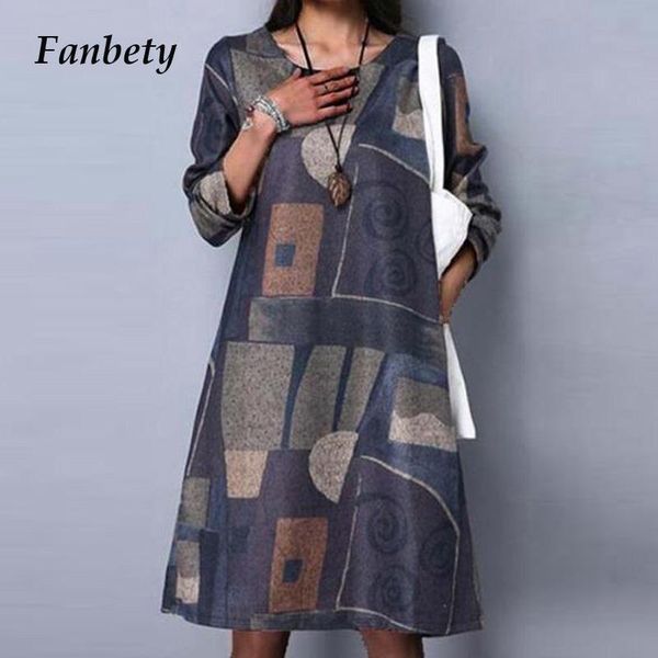 

casual dresses women vintage pattern printed a-line party dress 2021 spring elegant o-neck long sleeve female loose vestido, Black;gray
