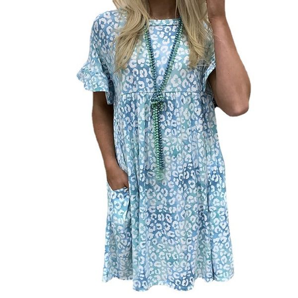 

women's dresses 2021 summer short sleeve light ripe round ne ruffle, Black;gray