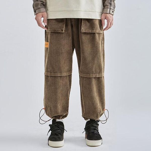 

men's pants autumn winter corduroy overalls loose, Black