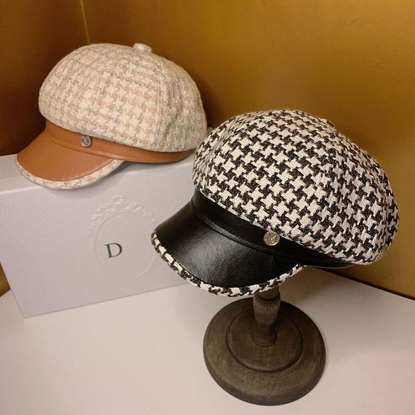

berets ht617 2021 trend beret hats for women french style baker's plaid hat cool baseball cap visor gorras casquette, Blue;gray