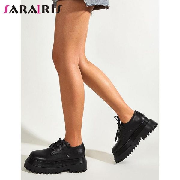 

dress shoes sarairis 2021 brand women solid lace up round toe wedges thick bottom platform pumps comfy casual cool gothic, Black