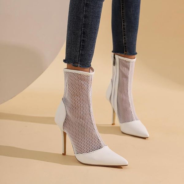 

dress shoes black mesh women's boots fashion pointed toe zipper high heels women breathable ankle female sandals pumps