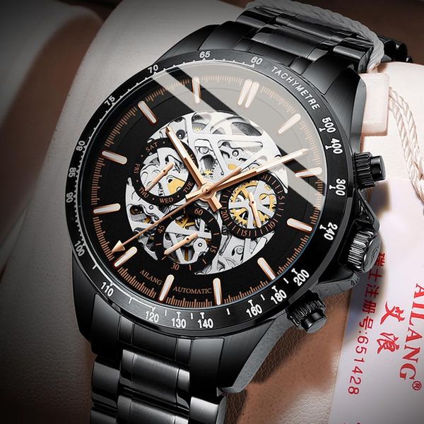 

swiss authentic waterproof watch men's automatic mechanical tide brand black technology business wristwatches, Slivery;brown