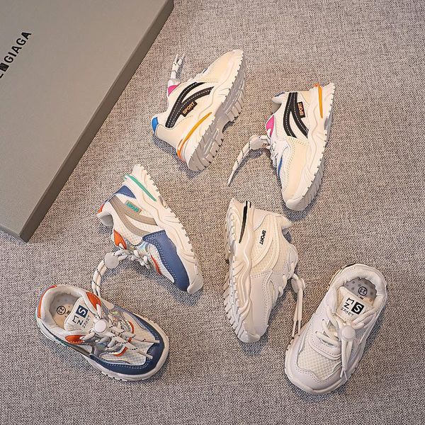 

athletic & outdoor 2021 kids fashion dad sneakers classic stripes white blue beige toddler shoes girl soft bottom student boys running e0701, Black