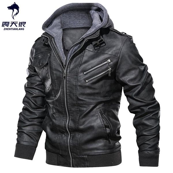 

men's fur & faux oblique zipper motorcycle leather jacket men brand military autumn pu jackets coat european size xxxl drop, Black
